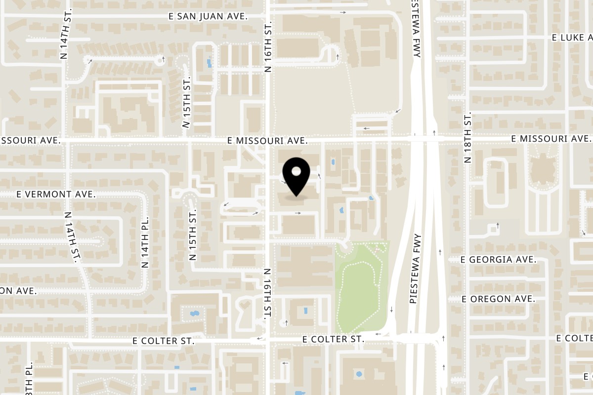 Map showing the location of The Madison Deli on 5343 N 16th St in Phoenix